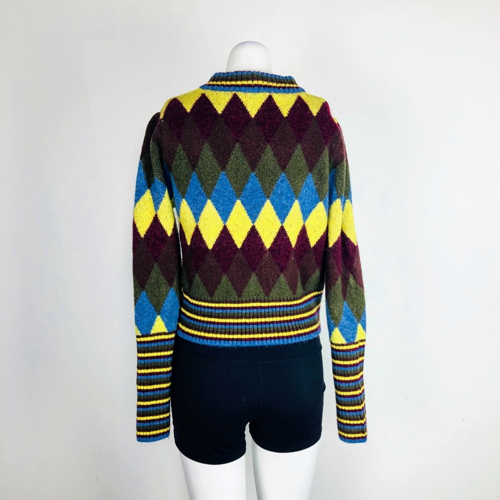 Zara Argyle Diamond Print Knit Sweater Long Slv - Picture 8 of 8